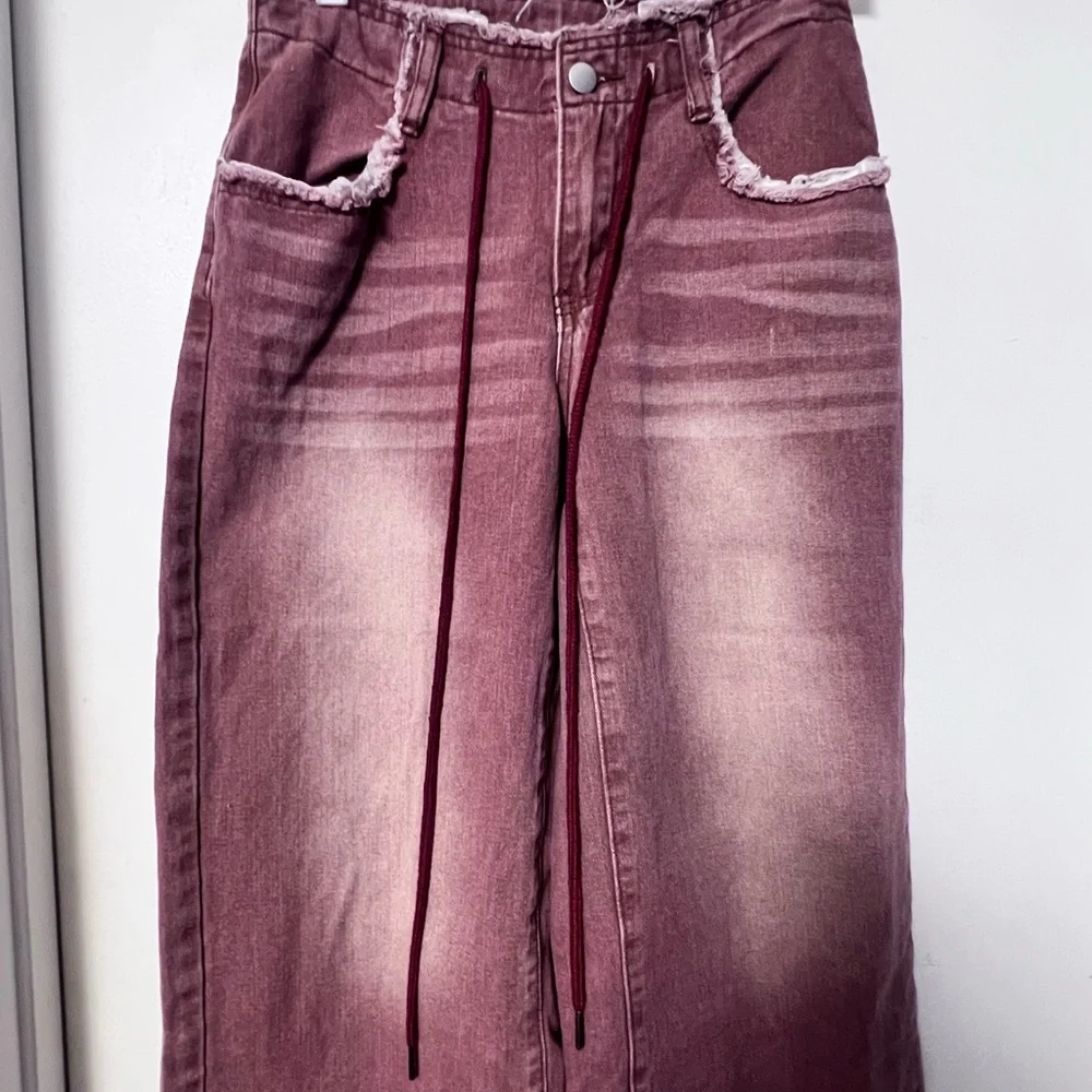 SHEIN Burgundy Flare Wide-Leg Jeans